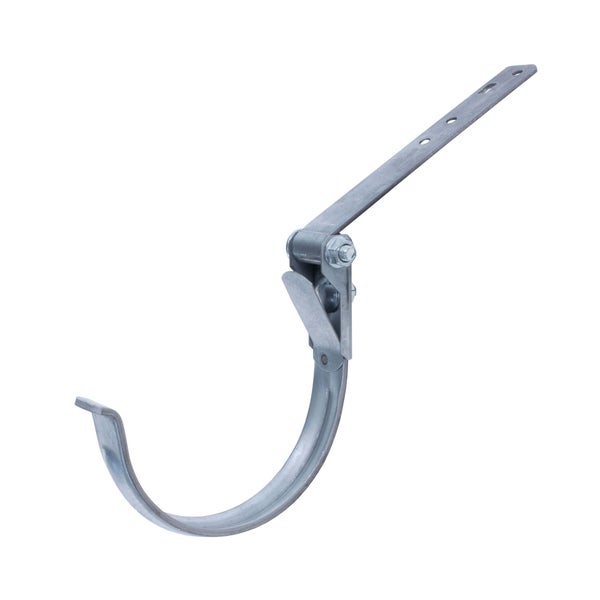 Verstellbarer Rinnenhalter aus verzinktem Stahl für Dachrinnen.