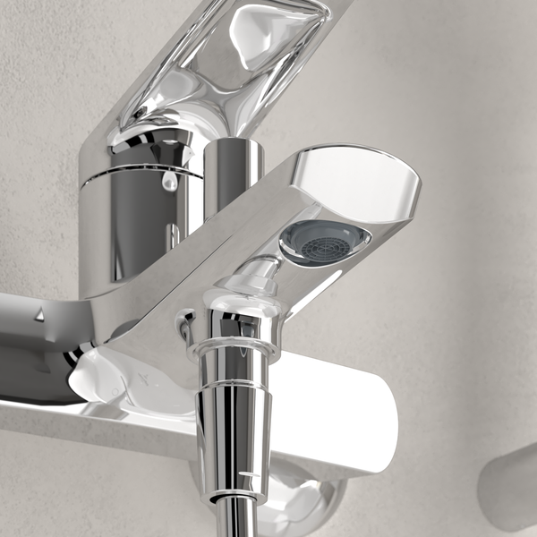 Villeroy & Boch Oasis Badewannenarmatur Aufputz, Wasserhahn Badewanne mit Rückflussschutz und Umstellfunktion, Mischbatterie Badewanne mit beweglichem Strahlregler, rund, Chrom
