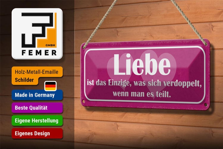 Blechschild Spruch 27x10cm Liebe ist das Einzige was sich verdoppelt