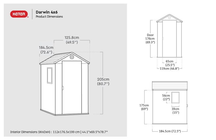 Keter Darwin 46 Gartenhaus - 125,8x184,5x205 cm - Graue Holzoptik