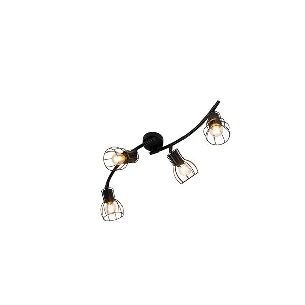 Schwarze Deckenleuchte mit vier Strahlern und Metallkäfigen