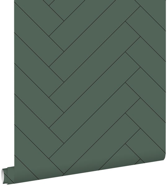 ESTAhome Tapete Fischgrätmuster Dunkelgrün - 53 cm x 10.05 m - 139222