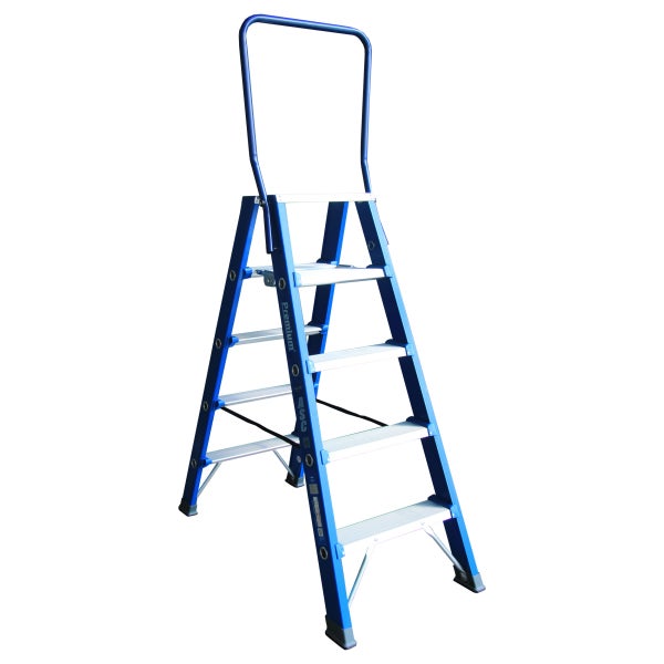 Aluminium Stufenleiter mit fünf Stufen und Haltebügel