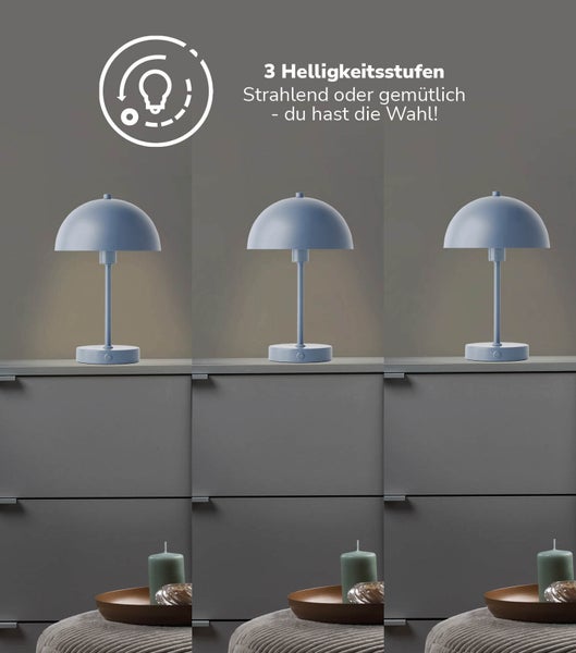 mokebo LED Tischlampe kabellos, Akku Tischleuchte dimmbar und aufladbar 'Der Leuchtturm' in Graublau