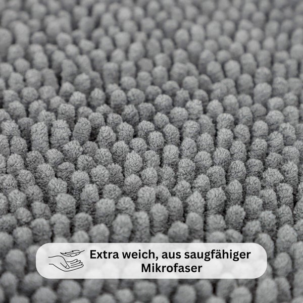 Nahaufnahme der Textur einer extra weichen und saugfähigen Badematte aus Mikrofaser.