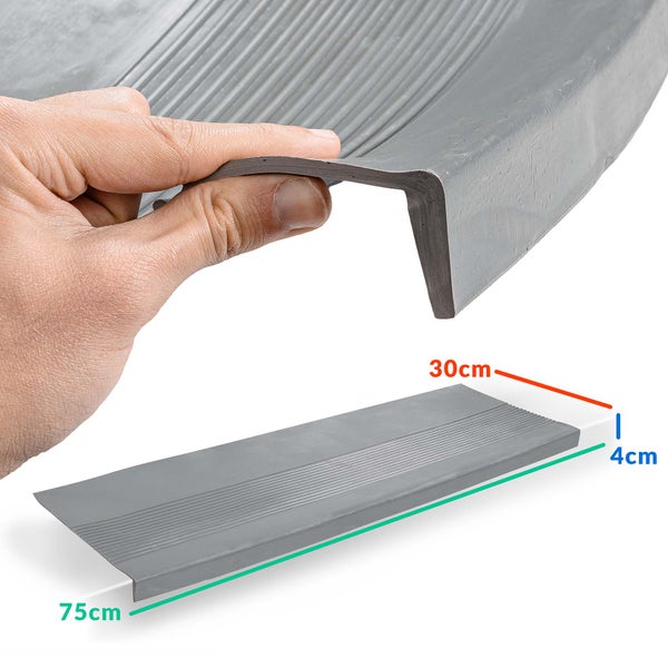 Stufenmatte aus Gummi Treppenschutz Stufenschutz 30x75cm Rillen Grau