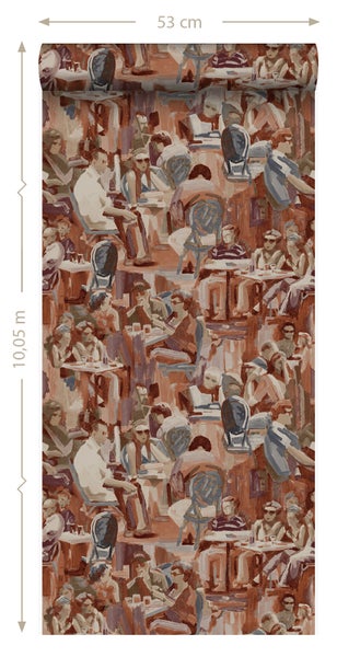 Tapetenrolle mit Caféhaus-Motiv, 53 cm breit und 10,05 m lang