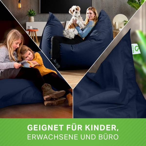 Green Bean Indoor Sitzsack XXL 140x180cm 380 Liter Kinder & Erwachsene Bean Bag EPS Perlen Füllung Riesensitzsack Groß Liegekissen Sitzkissen - Navy Dunkelblau