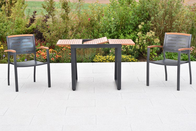 Tinos Gartenmöbelset 3tlg., 2 Stapelsessel, Balkonausziehtisch 80 (120) x 70 cm