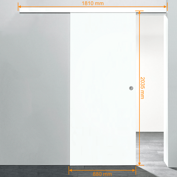 Tür Schiebetür Komplettset Holz weiß 880x2035 Zimmertür Holztür Schiebetürsystem -  Griffmuschel+2seitiger Softclose