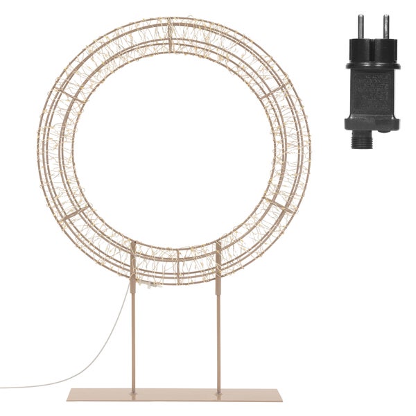 Beleuchteter Metallring mit LED Lichterkette auf einem Standfuß für den Innen und Außenbereich inklusive Netzstecker