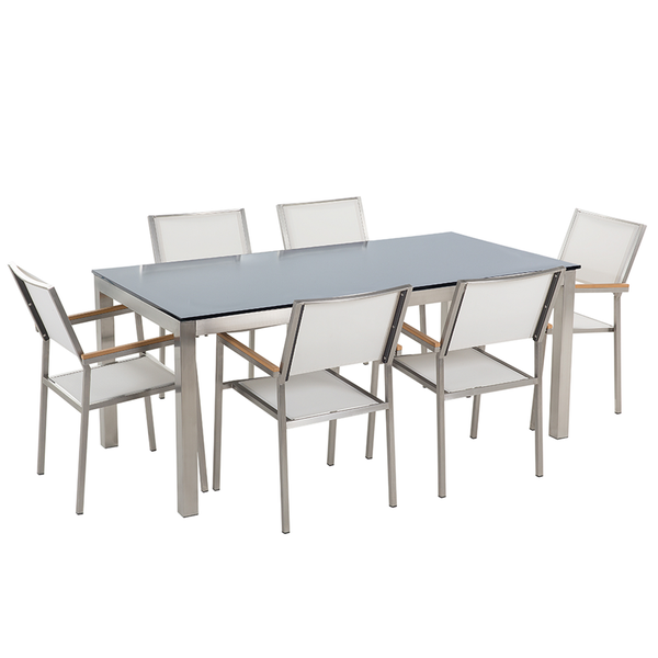 Gartenmöbel Set 6-Sitzer GROSSETO Sicherheitsglas Schwarz / Weiß