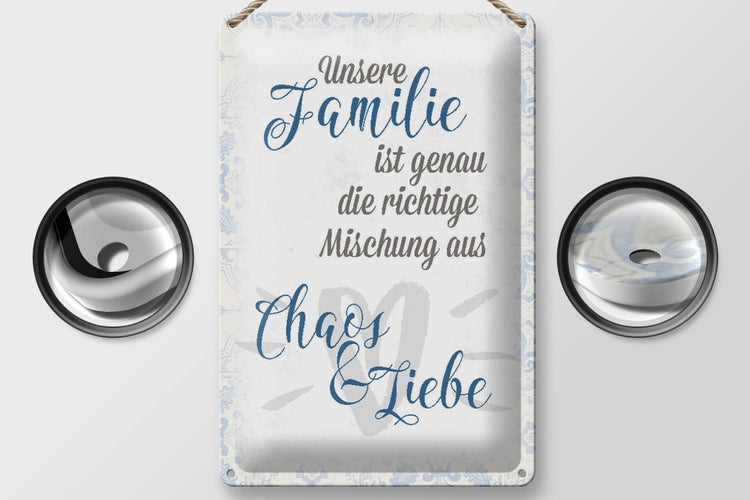 Blechschild Spruch 20x30cm unsere Familie Chaos Liebe