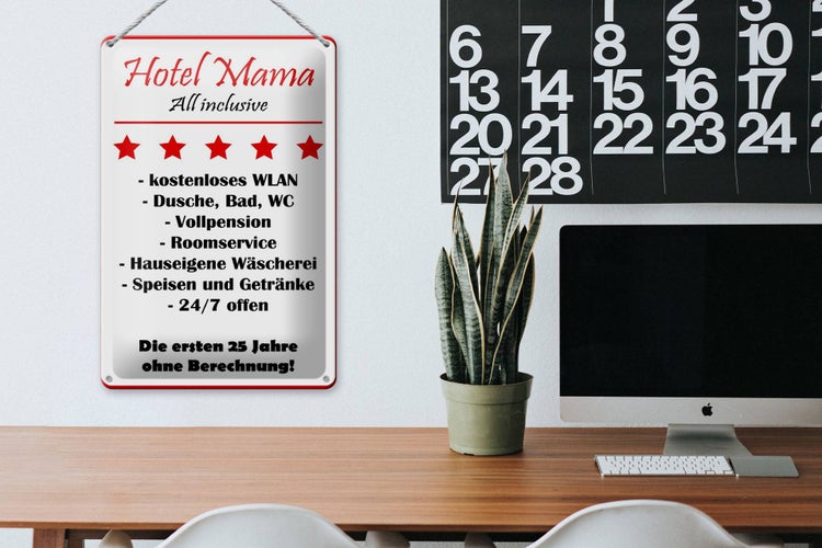 Blechschild Spruch 20x30cm Hotel Mama weiß-rotes