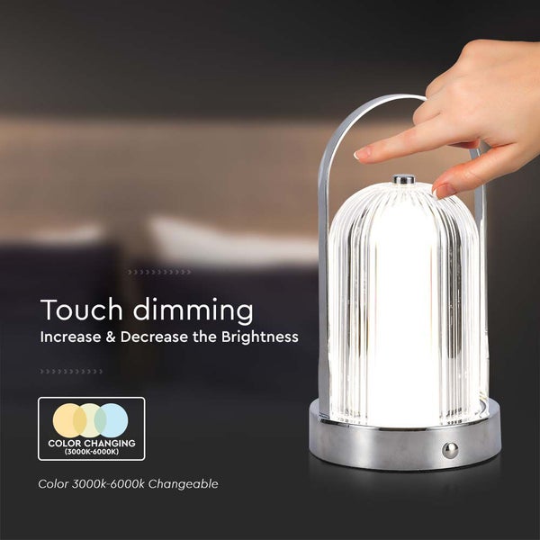 V-TAC VT-1057-C - Wiederaufladbare Tischlampen - Chrom - IP20 - 1W - 55 Lumen - 3IN1