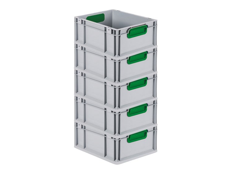 PROREGAL Spar Set 5x Eurobox Nextgen Color HxBxT 17 x 30 x 40 cm 16 Liter Griffe Grün Geschlossen Glatter Boden Eurobehälter Transportbox