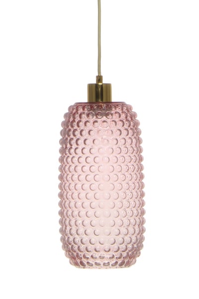 Retro Hängelampe aus Glas schmal, Vintage Pendelleuchte Rosa 27 cm | Wohnzimmer Esszimmer Leuchte