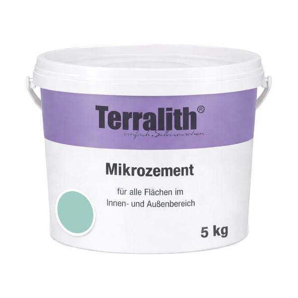 Terralith Mikrozement für den Innenbereich und Außenbereich im 5 Kilogramm Eimer.