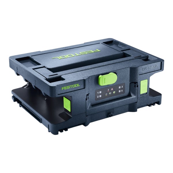 Festool Systainer-Schnellladegerät SYS-MC 6/4 für Akkus, im Systainer-Format mit Tragegriff und Statusanzeige.