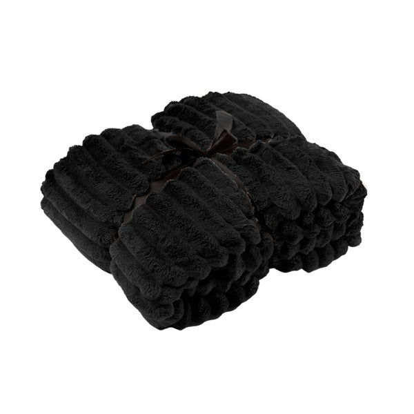 Zusammengebundene schwarze Kuscheldecke mit Rippenstruktur