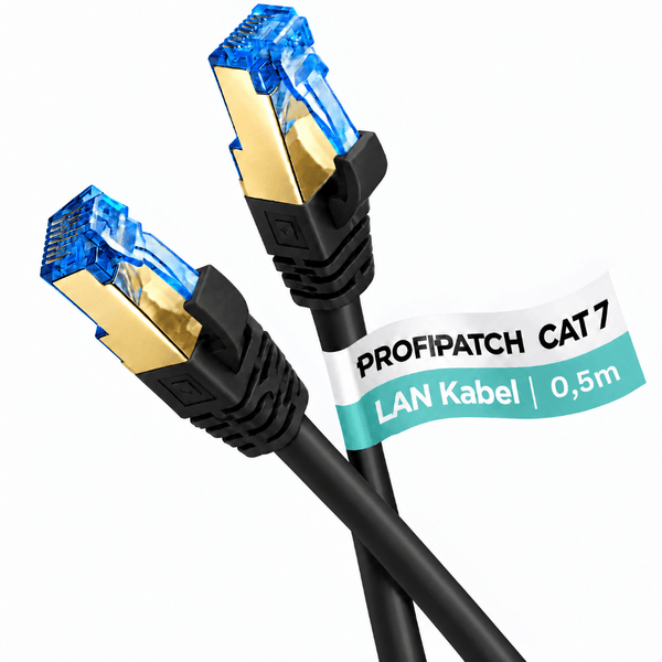 Profipatch Kategorie 7 Netzwerkkabel, LAN Kabel mit 0,5 Meter Länge und RJ45 Steckern.