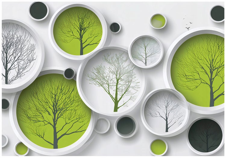 Dekorative Wandgestaltung mit Baum Motiven in Kreisen