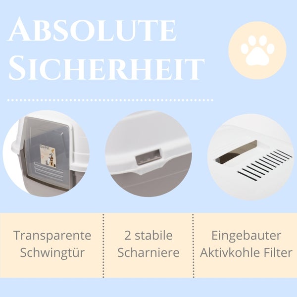 Katzenklo mit Deckel Aktivkohlefilter Katzentoilette Katzen WC Hauben Toilette Klo grau modernes Design