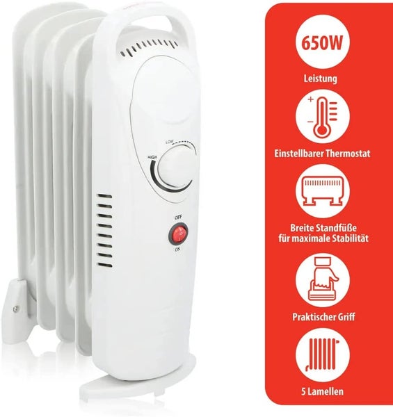 JUNG Ölradiator elektrische Heizung mit Thermostat 650W mobile Elektroheizung