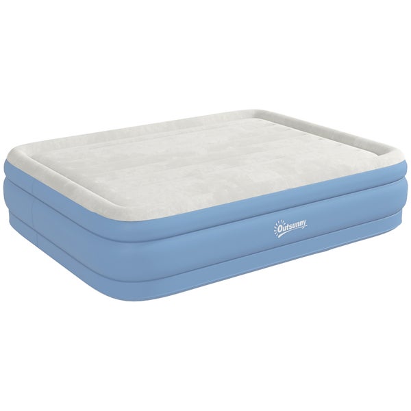 Outsunny Luftmatratze Luftbett für 2 Personen, Campingbett mit integriertem Kopfkissen, eingebauter Elektropumpe, Hellblau, 203 x 152 x 46 cm