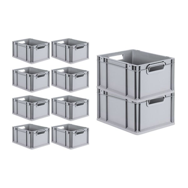 PROREGAL Spar Set 10x Eurobox Nextgen Economy Mit Scharnierdeckel & Grünen Schiebeschnappverschlüssen Griffe Offen HxBxT 22 x 30 x 40 cm 20 Liter