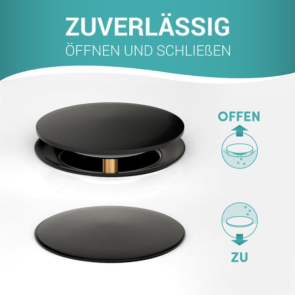 Engelbach® Badewannenstöpsel mit Universaler Passform - integrierte Doppel Dichtung - Schwarz