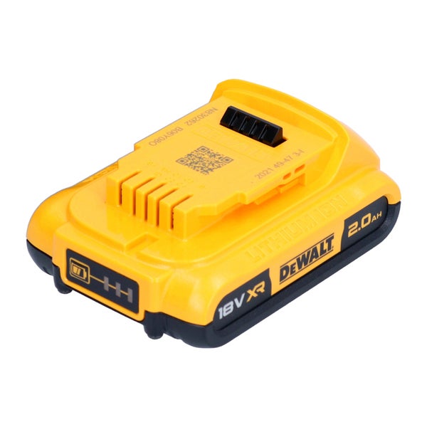 DeWalt 18 Volt XR Lithium-Ionen-Akku mit 2,0 Amperestunden und Ladestandsanzeige.