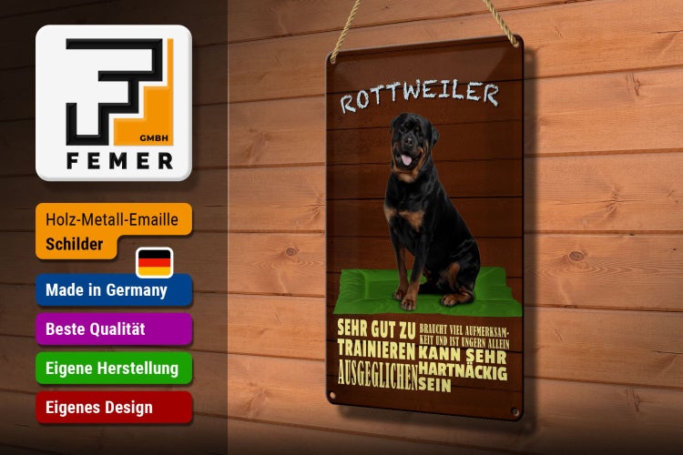 Blechschild Spruch 20x30cm Rottweiler Hund ungern allein