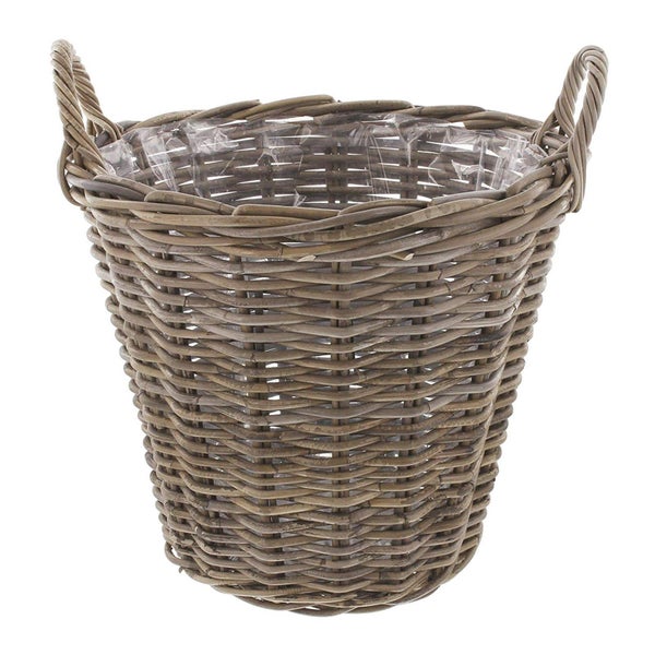 Dekoleidenschaft Pflanzkorb Rustikal Ø 45x40 cm groß, aus Rattan, rund, grau, Blumentopf, Pflanzkübel, Pflanztopf für Draußen, Blumenkübel