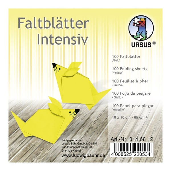 URSUS Falten Faltblätter Uni intensiv, Plakatkarton, 65 g/m², 10 x 10 cm, gelb