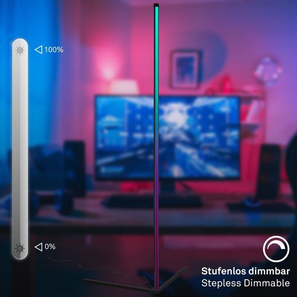 BRILONER RGBIC LED Stehlampe, Fernbedienung, Gaming Deko, Dimmbar, 1,4 m