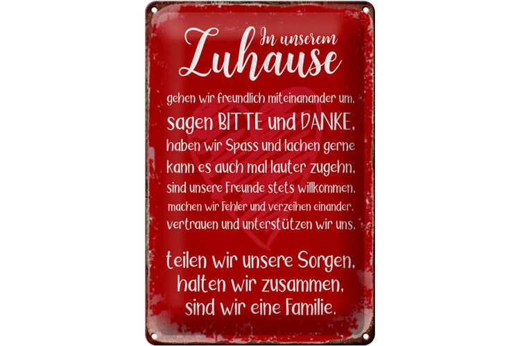 Blechschild Spruch 20x30cm Zuhause sind wir eine Familie