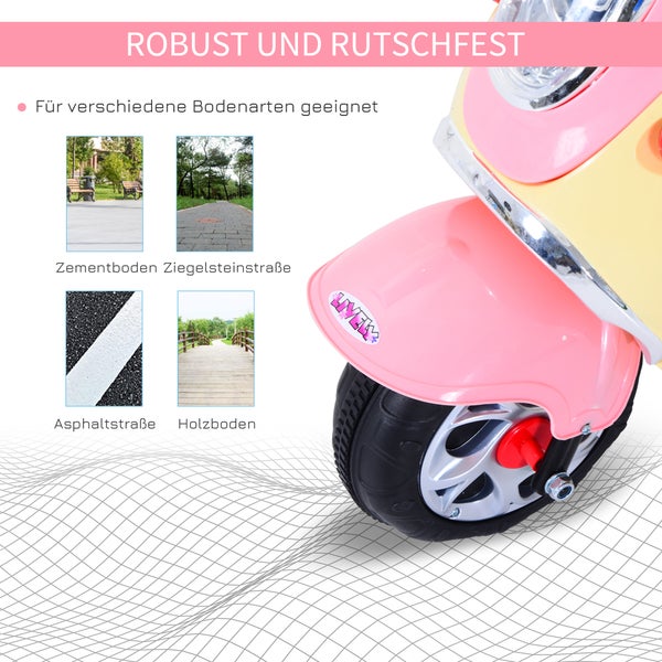 HOMCOM Elektro Kindermotorrad, Dreirad, 6V, 108x51x75cm, Metall+PP, Rosa+Gelb