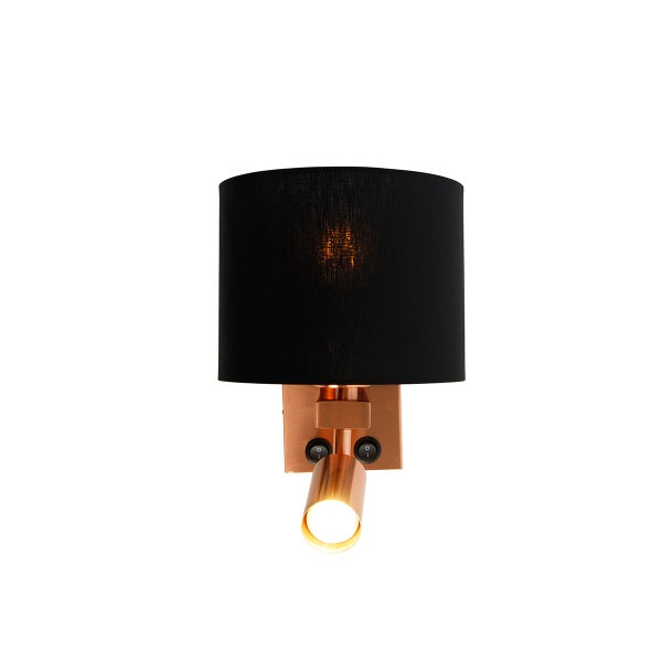 Wandleuchte Kupfer mit Leselampe und Schirm 18 cm schwarz - Brescia