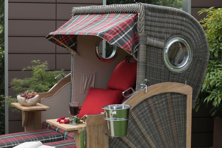 Strandkorb Westerland Teak Bullauge PE grey Dessin 529