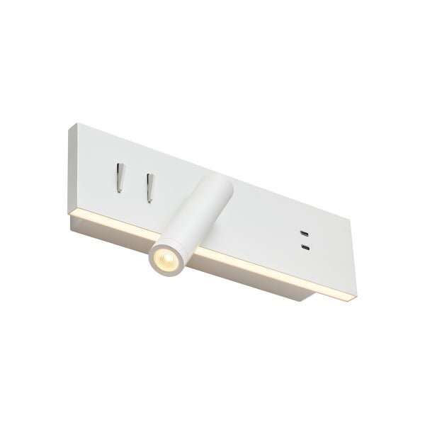 Weiße LED-Wandleuchte mit einem Lichtpunkt und USB-Anschlüssen