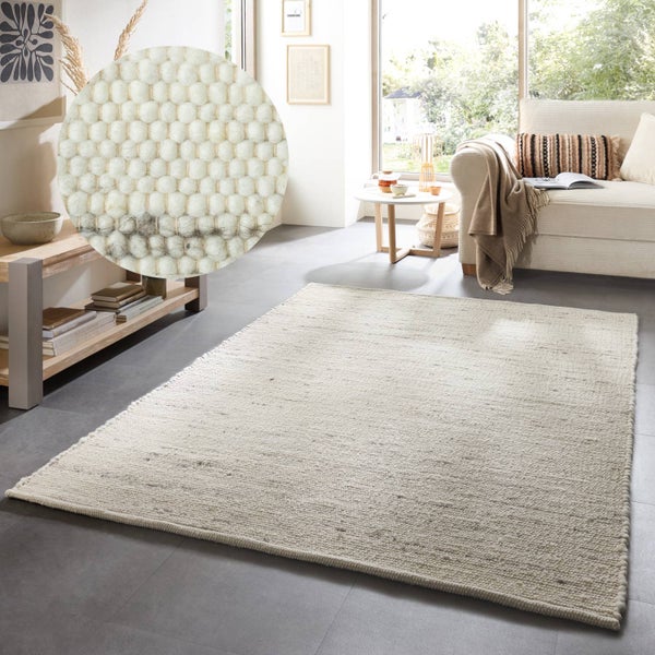 Handgewebter naturbelassener Wendeteppich Alm-Glück Natur Grau 60x90 cm