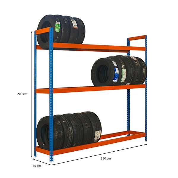 PROREGAL Reifenregal Big Metal Shark NO.6 HxBxT 200 x 150 x 45 cm 3 Ebenen 18 Reifen Blau/Orange