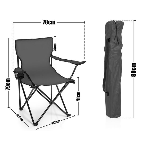 BigDean Faltstuhl DUNKELGRAU Campingstuhl Anglerstuhl mit Getränkehalter & Tragetasche - Anglersessel klappbar - Klappstuhl Gartenstuhl Faltstuhl Relaxsessel Angelsessel faltbar