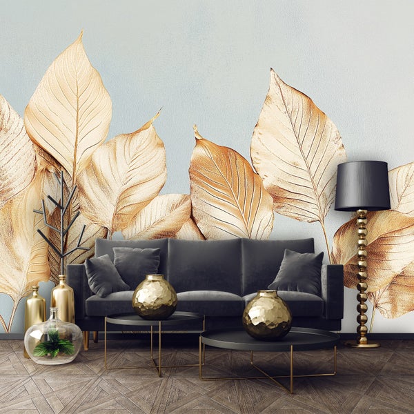 Fototapete Blätter Natur Gold Wohnzimmer Vlies Tapete 250x175 cm