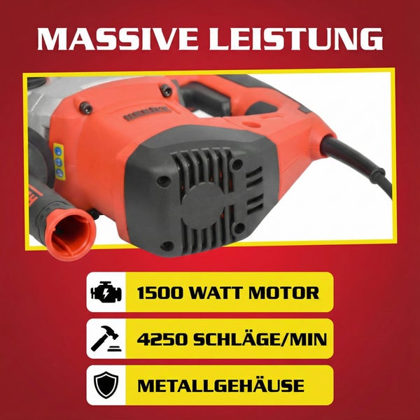 Abbruchhammer mit 1500 Watt Motor, 4250 Schläge pro Minute und Metallgehäuse