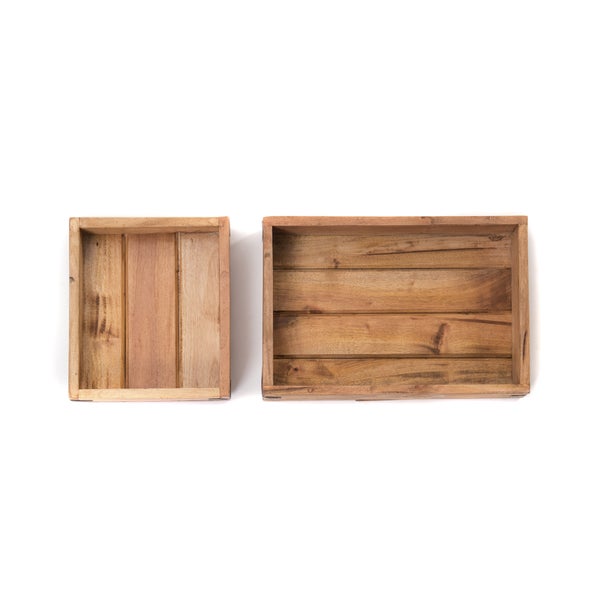 Kisten-Set Trays 2-tlg. Mahagoni Holz, stapelbar naturfarben