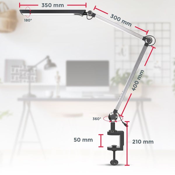 Klemmlampe - 9W, 880lm, LED, mit Stecker, dimmbar, CCT, schwarz