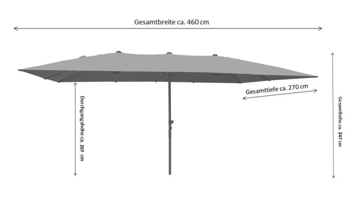 Rechteck-Doppelsonnenschirm 460 x 270 x 247 cm, anthrazit