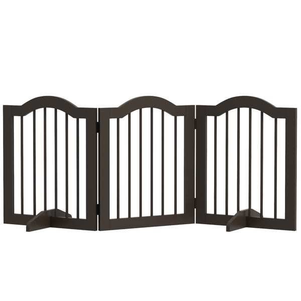 PawHut Absperrgitter Hund 3-teilig, 154,5 x 61 cm Faltbar Hundegitter mit Tür, Türschutzgitter mit 2 Stützfüßen, Freistehend Treppengitter für Küche, Flur, Kaffee